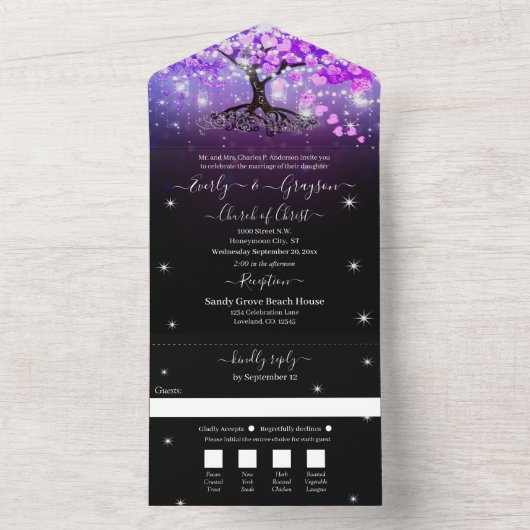 Elegant Mason Jar Lila Herzstück All In One Einladung (Innen Boden)