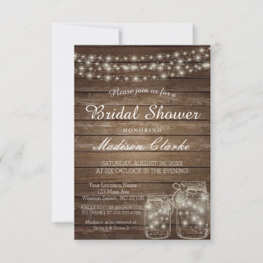 Elegant Mason Jar Rustic Wood Brautparty Card Einladung