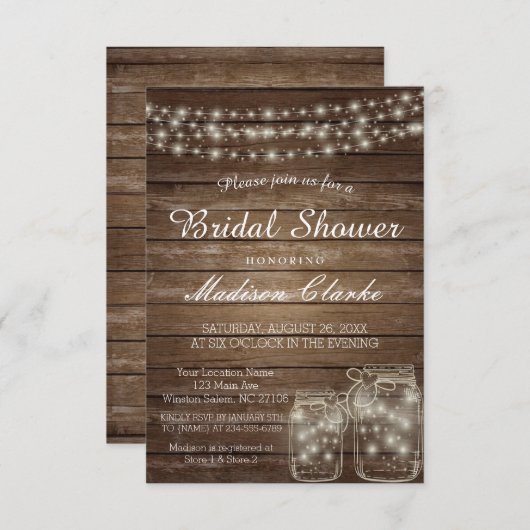 Elegant Mason Jar Rustic Wood Brautparty Card Einladung (Vorne/Hinten)