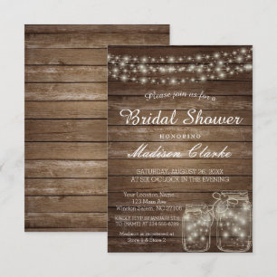 Elegant Mason Jar Rustic Wood Brautparty Card Einladung