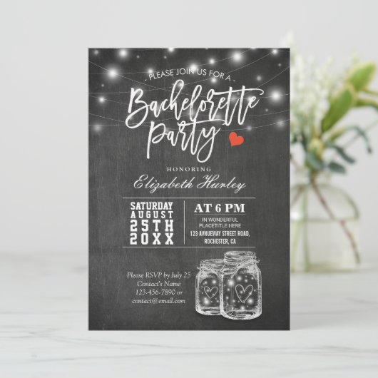 Elegant Mason Jar String Lights Junggeselinnen-Abs Einladung (Stehend Vorderseite)