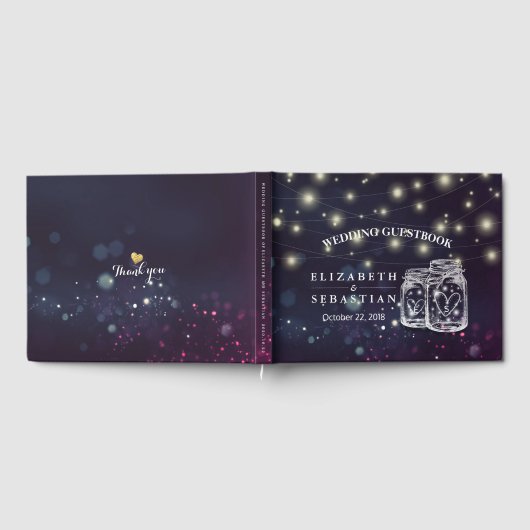 Elegant Mason Jar String Lights Wedding Guestbook Gästebuch (Voll)
