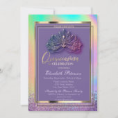 Elegant Masque Diamonds Rainbow Holographic Einladung (Vorderseite)