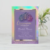 Elegant Masque Diamonds Rainbow Holographic Einladung (Stehend Vorderseite)