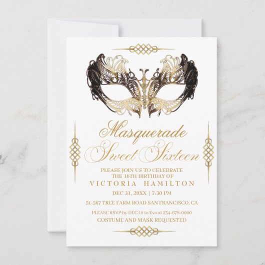 Elegant Masquerade 16 . Geburtstag Geburtstag Einladung (Vorderseite)