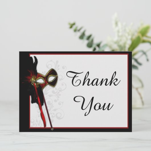 Elegant Masquerade Dankeschön Card Dankeskarte (Stehend Vorderseite)