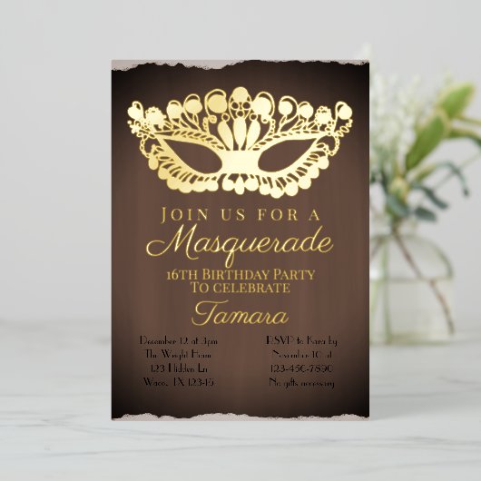 Elegant Masquerade Folieneinladung (Stehend vorne)