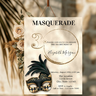 Elegant Masquerade Gold 30. Geburtstag   Einladung