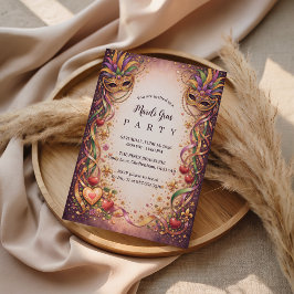 Elegant Masquerade Hearts Mardi Gras Einladung