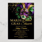 Elegant Masquerade Mask Mardi Gras Bridal Shower Folieneinladung (Vorderseite)