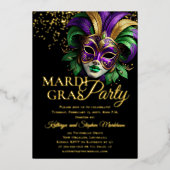 Elegant Masquerade Mask Mardi Gras Party Folieneinladung (Vorderseite)
