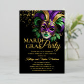Elegant Masquerade Mask Mardi Gras Party Folieneinladung (Stehend vorne)
