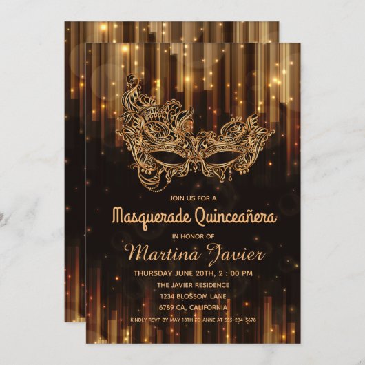 Elegant Masquerade Quinceañera 15. Geburtstag Einladung (Vorne/Hinten)
