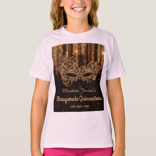 Elegant Masquerade Quinceañera 15. Geburtstag T-Shirt (Vorderseite)