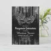 Elegant Masquerade Quinceañera Black 15. Geburtsta Einladung (Stehend Vorderseite)