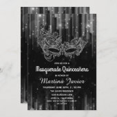Elegant Masquerade Quinceañera Black 15. Geburtsta Einladung (Vorne/Hinten)
