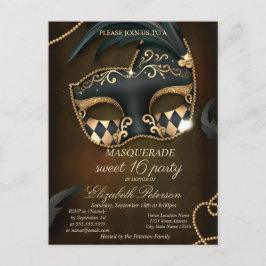 Elegant Masquerade Sweet 16 Einladungspostkarte
