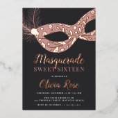 Elegant Masquerade Theme 16 . Geburtstag Folieneinladung (Vorderseite)