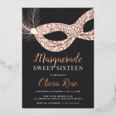 Elegant Masquerade Theme 16 . Geburtstag Folieneinladung (Vorderseite)