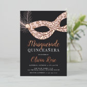Elegant Masquerade Theme Quinceanera Folieneinladung (Stehend vorne)