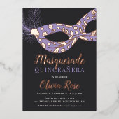 Elegant Masquerade Theme Quinceanera Folieneinladung (Vorderseite)