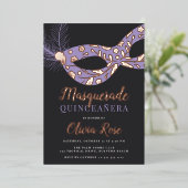 Elegant Masquerade Theme Quinceanera Folieneinladung (Stehend vorne)