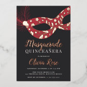Elegant Masquerade Theme Quinceanera Folieneinladung (Vorderseite)