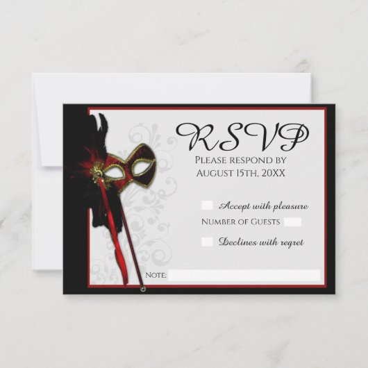 Elegant Masquerade Wedding RSVP Karte (Vorderseite)