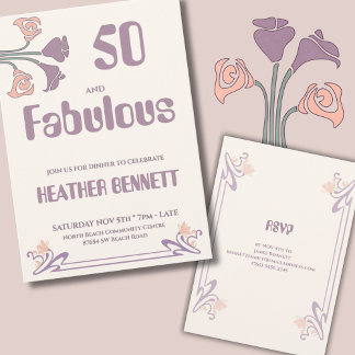 Elegant Mauve Art Nouveau Fabulous 50 Birthday Einladung