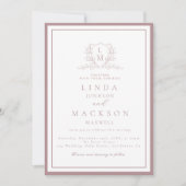 Elegant Mauve & botanical crest monogram wedding Einladung (Vorderseite)