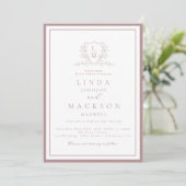 Elegant Mauve & botanical crest monogram wedding Einladung (Stehend Vorderseite)