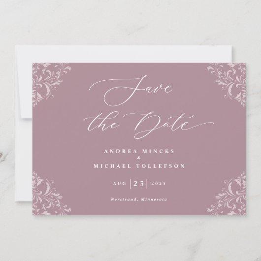 Elegant Mauve Dusty Rose Wedding Save the Date (Vorderseite)