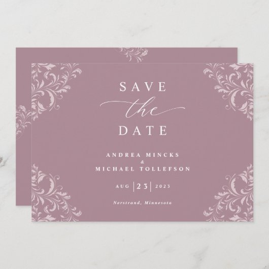 Elegant Mauve Dusty Rose Wedding Save the Date (Vorne/Hinten)