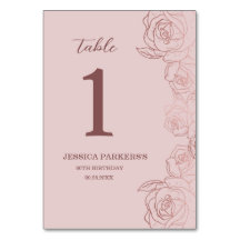 Elegant Mauve Floral Geburtstagsparty Tischnummer