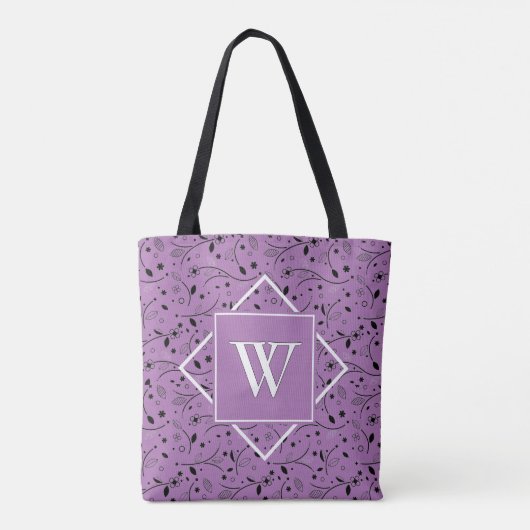 Elegant Mauve Floral Monogram Tasche (Rückseite)