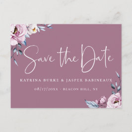 Elegant Mauve Floral Save the Date Ankündigungspostkarte