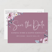 Elegant Mauve Floral Save the Date Ankündigungspostkarte (Vorne/Hinten)