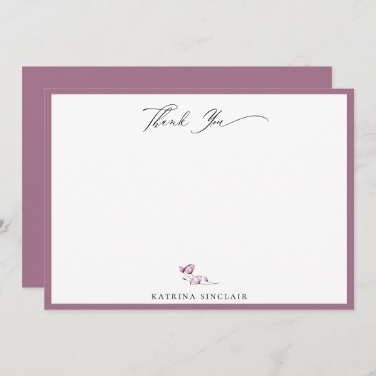 Elegant Mauve Floral Stem Vielen Dank Mitteilungskarte (Vorne/Hinten)