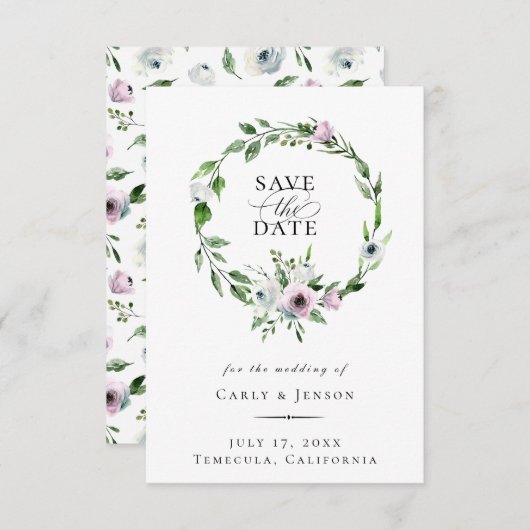 Elegant Mauve Floral Wreath Save the Date Ankündigung (Vorne/Hinten)