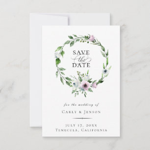 Elegant Mauve Floral Wreath Save the Date Ankündigung