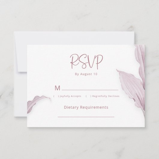 Elegant Mauve Leaf Minimal Wedding RSVP Card Einladung (Vorderseite)