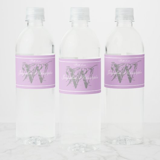 Elegant Mauve Monogram Initial Modern Chic Wedding Wasserflaschenetikett (Flaschen)