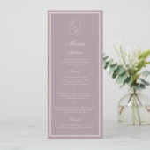 Elegant Mauve Monogram Wedding Long Menu Einladung (Stehend Vorderseite)