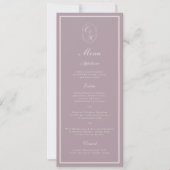 Elegant Mauve Monogram Wedding Long Menu Einladung (Vorderseite)
