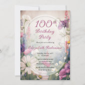 Elegant Mauve | Multi 100th Birthday Party Floral Einladung (Vorderseite)