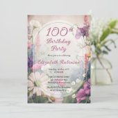 Elegant Mauve | Multi 100th Birthday Party Floral Einladung (Stehend Vorderseite)