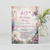 Elegant Mauve | Multi 40th Birthday Party Floral Einladung (Stehend Vorderseite)