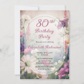 Elegant Mauve | Multi 80th Birthday Party Floral Einladung (Vorderseite)