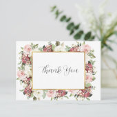 Elegant Mauve Pink Florals Blank Wedding Dankeskarte (Stehend Vorderseite)
