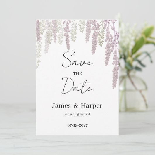 Elegant mauve Pink Minze grün blühend Save the Dat Einladung (Stehend Vorderseite)